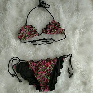 Shoshanna neon floral ruffle bikini